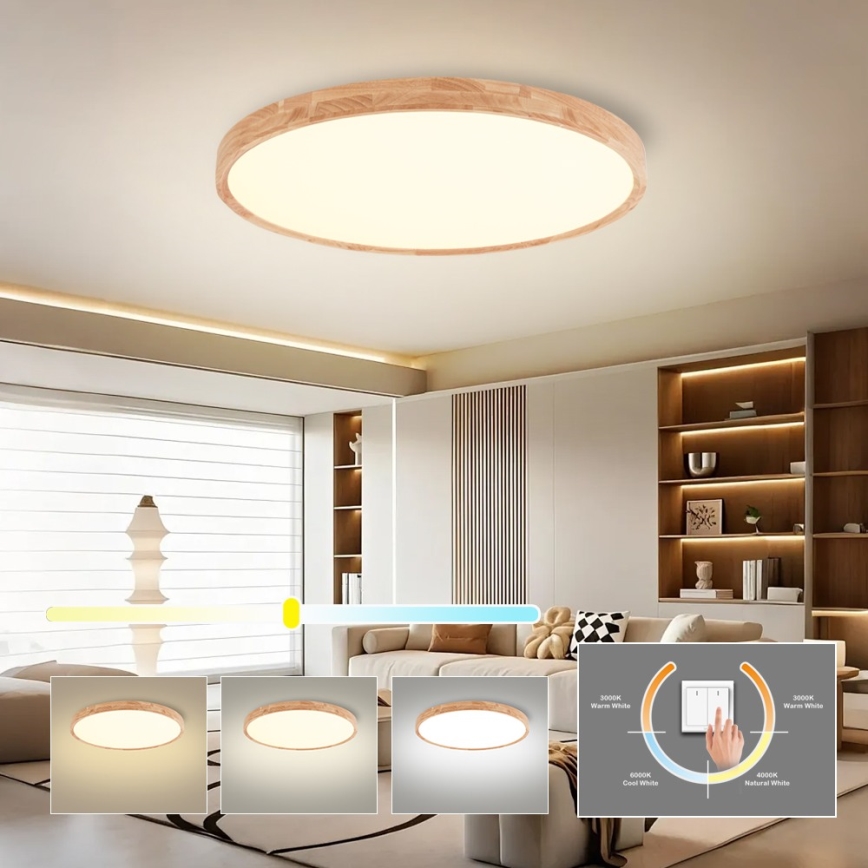 Brilagi - LED потолочный светильник WOODROUND LED/40W/230V 3000/4000/6000K, диаметр 60 см, с деревянной отделкой, CRI 90