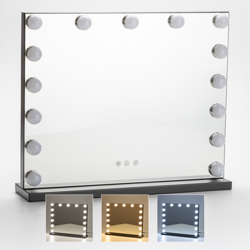 BRILAGI - LED регульоване дзеркало для макіяжу HOLLYWOOD LED/15W/230V CCT + USB чорне