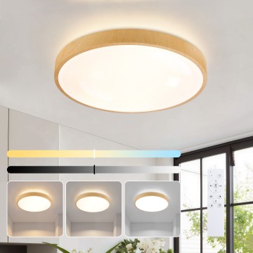 Brilagi - LED регульований стельний світильник GLASS POOL DOUBLE LED/48W/230V 3000-6000K 40 см декор під дерево + пульт дистанційного керування