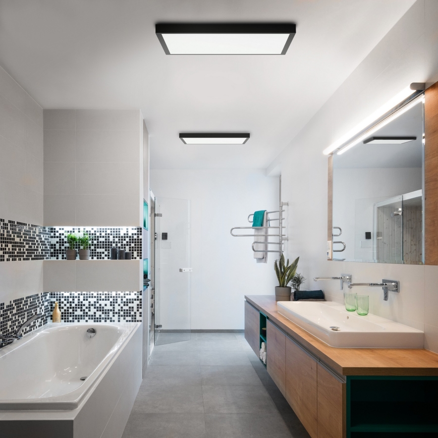 Brilagi - димований стельовий світильник для ванної кімнати FRAME SMART LED/50W/230V 60x60 cm 3000-6000K IP44 чорний + пульт дистанційного керування