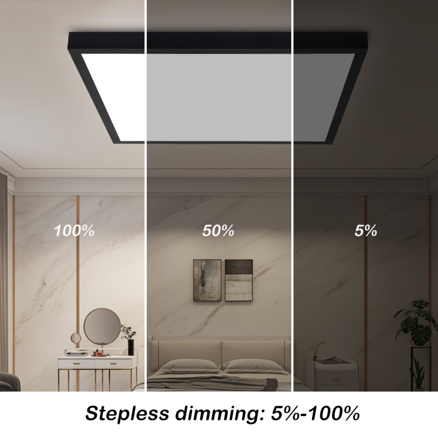 Brilagi - димований стельовий світильник для ванної кімнати FRAME SMART LED/50W/230V 60x60 cm 3000-6000K IP44 чорний + пульт дистанційного керування