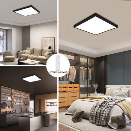 Brilagi - димований стельовий світильник для ванної кімнати FRAME SMART LED/50W/230V 60x60 cm 3000-6000K IP44 чорний + пульт дистанційного керування