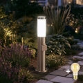 BRILAGI - LED регульований зовнішній світильник із розеткою ELIA 1xE27/6W/230V 2700-6500K IP44 Wi-Fi 50 cm матовий хром
