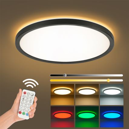 Brilagi - LED RGBW диммируемый потолочный светильник ULTRA SLIM LED/18 Вт/230 В 2700–6500 К Ø 30 см черный + пульт дистанционного управления
