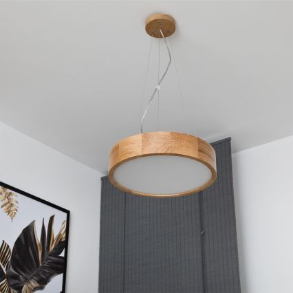 Brilagi - LED RGBW диммируемый подвесной светильник на тросе CARVALHO 2xE27/15W/230V 2700-6500K Wi-Fi дуб, диаметр 37 см