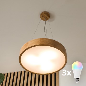 Brilagi - LED RGBW диммируемая люстра на тросе CARVALHO 3xE27/9W/230V 2700-6500K Wi-Fi дуб, диаметр 47,5 см