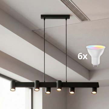 BRILAGI - LED RGBW диммируемая люстра на тросе SELE 6xGU10/6,5W/230V 2700-6500K черная + пульт дистанционного управления