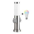 Brilagi - LED RGBW диммируемая уличная лампа с двумя розетками 1xE27/9W/230V 2700-6500K IP44 40 см матовый хром