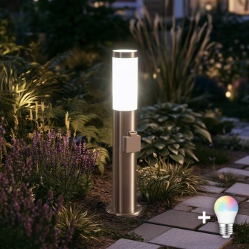 BRILAGI - LED RGBW диммируемая уличная лампа с патроном ELIA 1xE27/6,5W/230V 2700-6500K IP44 Wi-Fi 50 cm матовый хром
