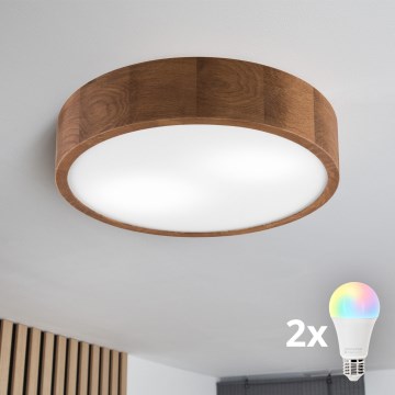Brilagi - LED RGBW диммируемый потолочный светильник CARVALHO 2xE27/9W/230V 2700-6500K Wi-Fi, дуб, диам. 37,5 см