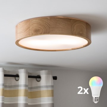 Brilagi - LED RGBW диммируемый потолочный светильник CARVALHO 2xE27/9W/230V 2700-6500K Wi-Fi дуб диаметр 37,5 см
