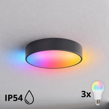 BRILAGI - LED RGBW Диммируемый потолочный светильник для ванной комнаты CLARE 3xE27/12W/230V Ø 40 см антрацит IP54