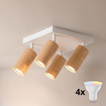 BRILAGI - LED RGBW диммируемый точечный светильник SELE SQUARE 4xGU10/6,5W/230V 2700-6500K белый/дубовый декор