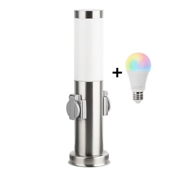 BRILAGI - LED RGBW димована зовнішня лампа з двома розетками NOVA 1xE27/12W/230V 2700-6500K IP44 40 cm матовий хром
