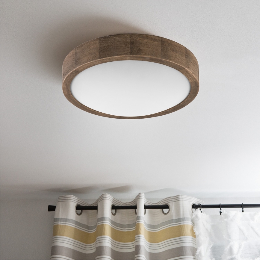 Brilagi - LED RGBW затемнюваний стельовий світильник CARVALHO SLIM 1xE27/15W/230V 2700-6500K Wi-Fi, дуб, діаметр 27 см