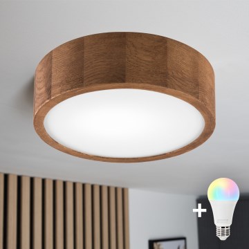 Brilagi - LED RGBW димований стельовий світильник CARVALHO 1xE27/15W/230V 2700-6500K Wi-Fi дуб, діаметр 27,5 см