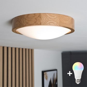 BRILAGI - LED RGBW димований стельовий світильник CARVALHO SLIM 1xE27/12W/230V 2700-6500K Wi-Fi, дуб, діаметр 27 см