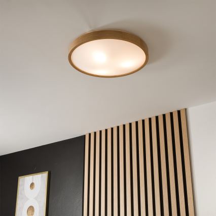 Брілагі - LED RGBW димований стельовий світильник CARVALHO SLIM 3xE27/15W/230V 2700-6500K Wi-Fi дуб діам. 47 см