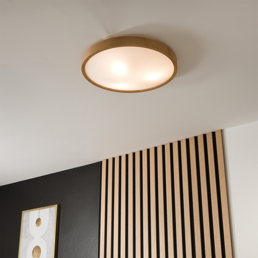 Брілагі - LED RGBW димований стельовий світильник CARVALHO SLIM 3xE27/15W/230V 2700-6500K Wi-Fi дуб діам. 47 см