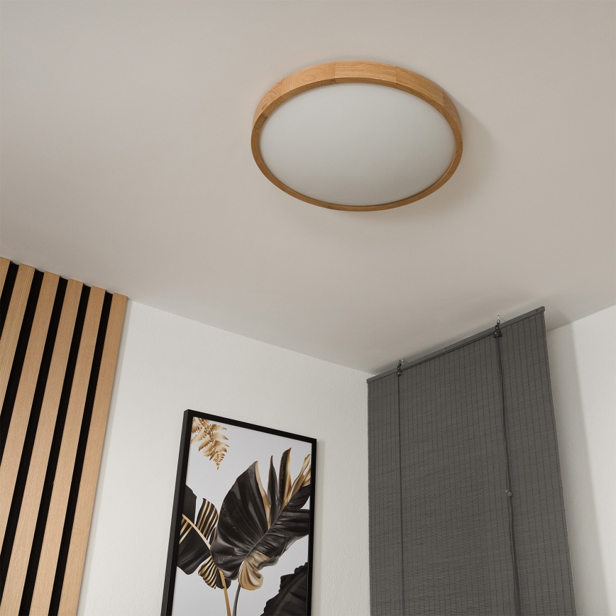 Брілагі - LED RGBW димований стельовий світильник CARVALHO SLIM 3xE27/15W/230V 2700-6500K Wi-Fi дуб діам. 47 см