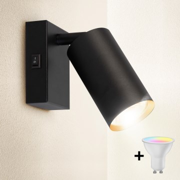 Brilagi - LED RGBW димуваний настінний точковий світильник із вимикачем SELE 1xGU10/4,8W/230V 3000K чорний/золотий + пульт дистанційного керування