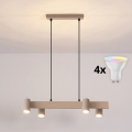 BRILAGI - LED RGBW люстра на тросі SELE з регульованою яскравістю 4xGU10/6,5W/230V 2700-6500K бежевого кольору