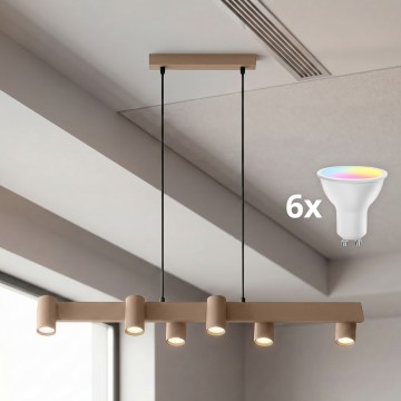 BRILAGI - LED RGBW люстра з регулюванням яскравості на тросі SELE 6xGU10/6,5W/230V 2700-6500K бежева + пульт дистанційного керування