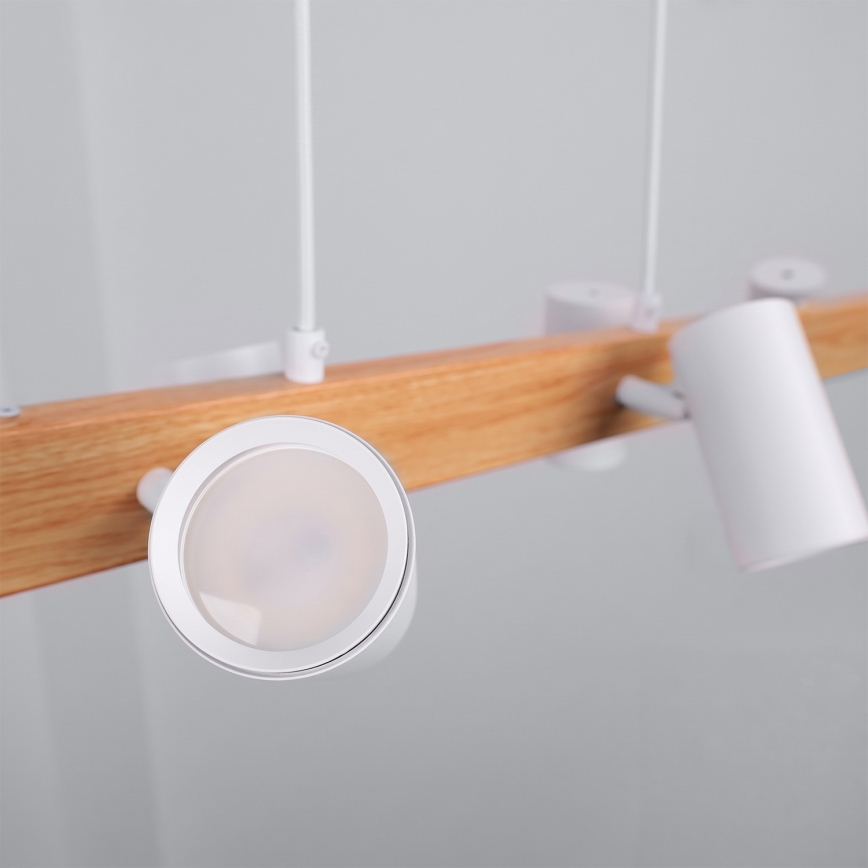 BRILAGI - LED RGBW підвісна люстра з регульованою яскравістю на тросі SELE 6xGU10/6,5W/230V 2700-6500K біла/декор дуба + пульт дистанційного керування