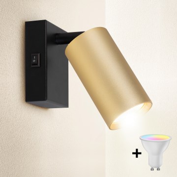 Brilagi - LED RGBW настінний точковий світильник з регулюванням яскравості та вимикачем SELE 1xGU10/4,8W/230V 3000K чорний/золотий + пульт дистанційного керування
