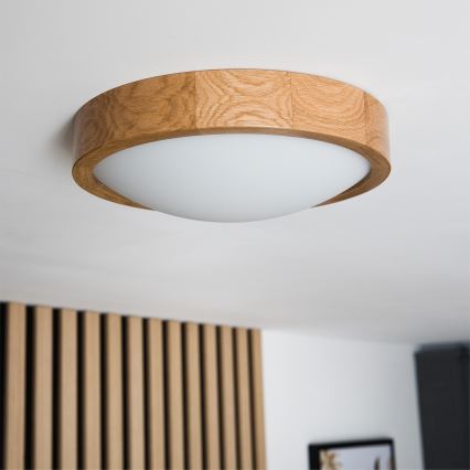 Brilagi - LED RGBW димований стельовий світильник CARVALHO SLIM 1xE27/15W/230V 2700-6500K Wi-Fi, дуб, діаметр 27 см