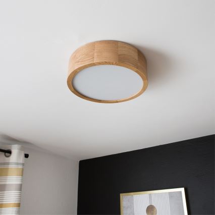 Brilagi - LED RGBW затемнюваний стельовий світильник CARVALHO 1xE27/9W/230V 2700-6500K Wi-Fi дуб діам. 27,5 см
