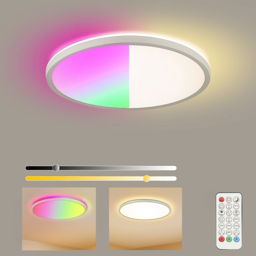 Brilagi - LED RGBW з регулюванням яскравості стельовий світильник ультратонкий LED/18W/230V 2700-6500K діам. 30 см білий + пульт дистанційного керування