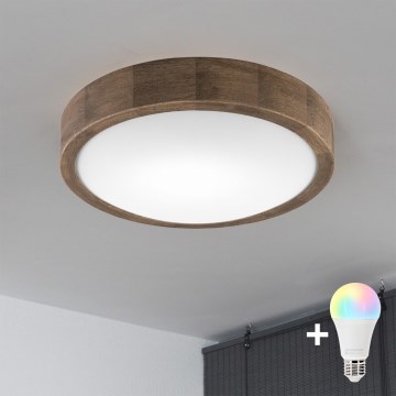 Brilagi - LED RGBW затемнюваний стельовий світильник CARVALHO SLIM 1xE27/9W/230V 2700-6500K Wi-Fi, дуб, діаметр 27 см