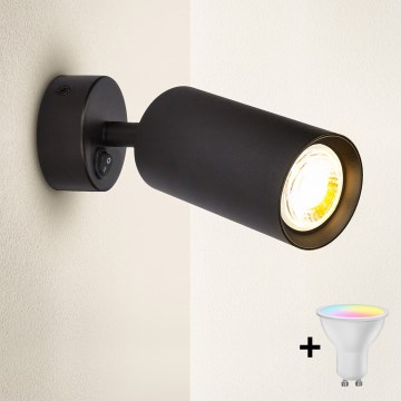 Brilagi - LED RGBW затемнюваний точковий настінний світильник з вимикачем SELE 1xGU10/4,8W/230V 3000K чорний + пульт дистанційного керування