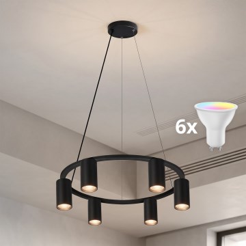 BRILAGI - LED RGBW зі змінною яскравістю підвісна люстра на тросі SELE 6xGU10/6,5W/230V 2700-6500K чорна + пульт дистанційного керування