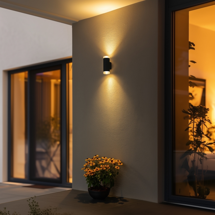 Brilagi - LED RGBW регульований зовнішній настінний світильник MATERA 2xGU10/4,8W/230V 3000K IP54 чорний + пульт дистанційного керування