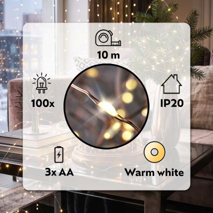 BRILAGI - LED Різдвяна гірлянда 100xLED/3xAA 10m теплий білий