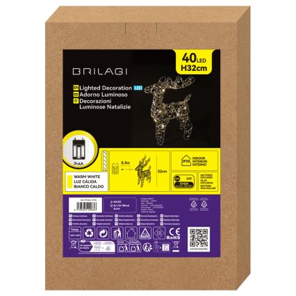 BRILAGI - LED Різдвяна декорація олень, LED/3xAA, 32 см, тепла біла/срібляста