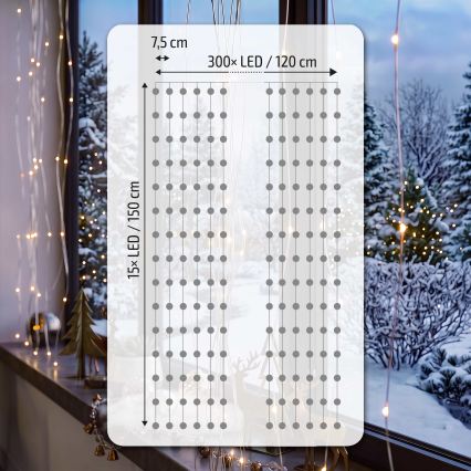 BRILAGI - LED різдвяна завіса 300xLED/8 функцій/3xAA/USB 1,2m тепле біле