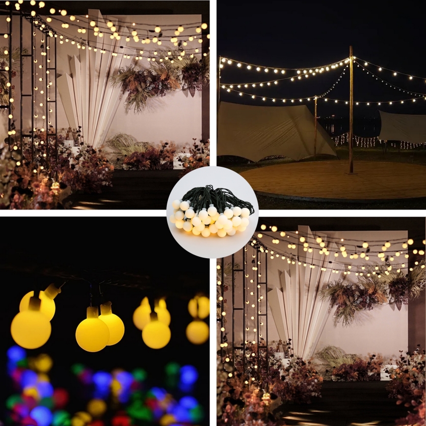 Brilagi - солнечная декоративная LED-гирлянда BUBBLE, 50 светодиодов / 8 режимов, 7 м, IP65, тёплый белый, 600 mAh