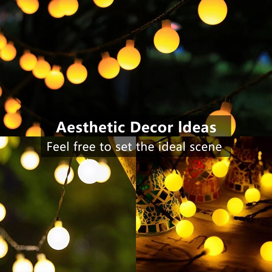 Brilagi - солнечная декоративная LED-гирлянда BUBBLE, 50 светодиодов / 8 режимов, 7 м, IP65, тёплый белый, 600 mAh