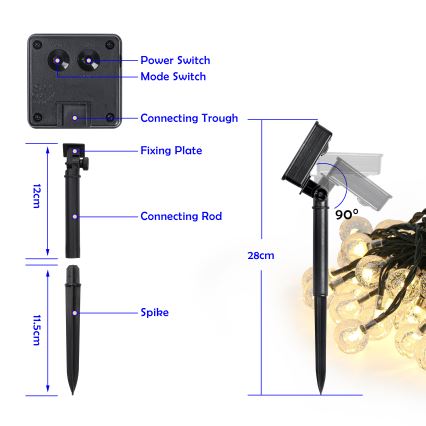 Brilagi - LED сонячна декоративна гірлянда BUBBLE 200xLED/8 функцій 20m IP65 теплий білий 800 mAh