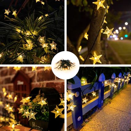 Brilagi - LED сонячний декоративний гірлянд STARS 50xLED/8 функцій 7м IP65 тепле біле світло 600 мАг