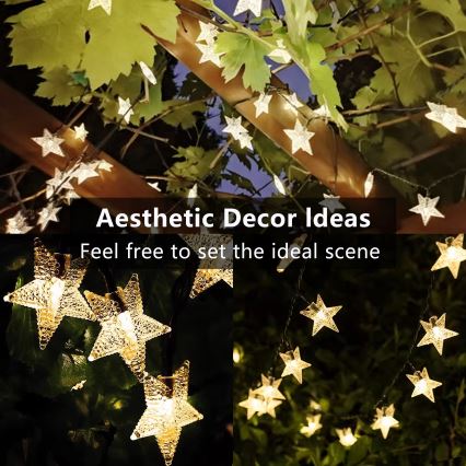 Brilagi - LED сонячний декоративний гірлянд STARS 50xLED/8 функцій 7м IP65 тепле біле світло 600 мАг