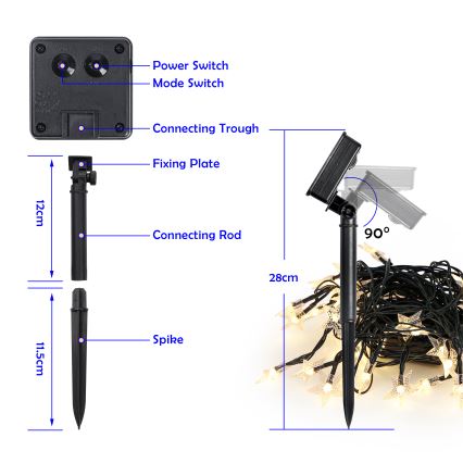 Brilagi - LED сонячний декоративний гірлянд STARS 50xLED/8 функцій 7м IP65 тепле біле світло 600 мАг