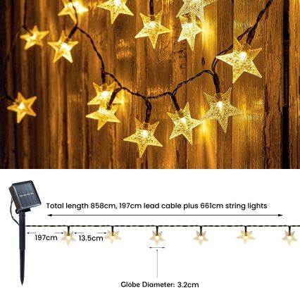 Brilagi - LED сонячний декоративний гірлянд STARS 50xLED/8 функцій 7м IP65 тепле біле світло 600 мАг