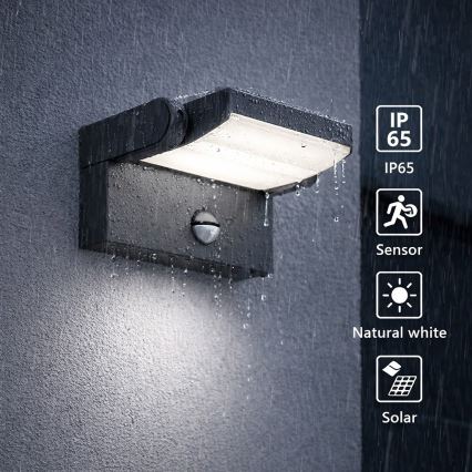 Brilagi - LED сонячний настінний світильник з датчиком руху та сутінків ANKLE LED/10W/3,7V 3000 mAh 4000K IP65 антрацит
