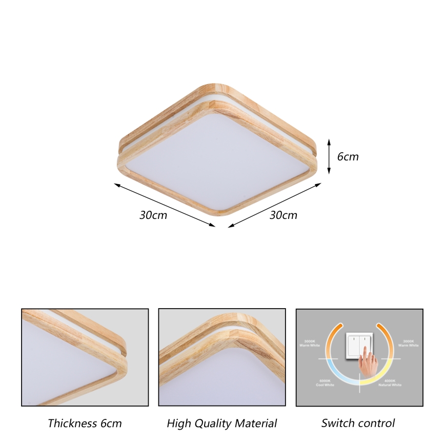 BRILAGI - LED стельовий світильник MOLINA SQUARE LED/32 Вт/230 В 3000/4000/6000 К дуб 30x30 см