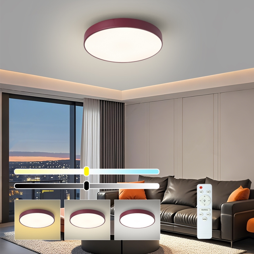 Brilagi - LED затемнюваний стельовий світильник POOL LED/48W/230V 3000-6000K, діаметр 40 см, бордовий + дистанційне керування