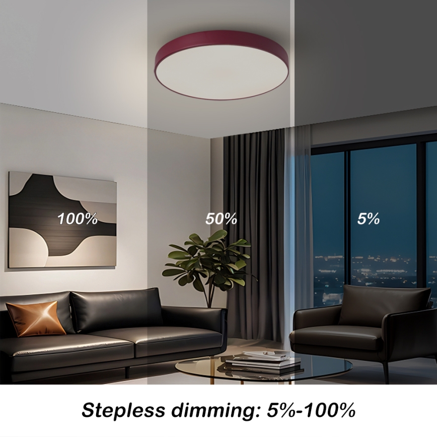 Brilagi - LED затемнюваний стельовий світильник POOL LED/48W/230V 3000-6000K, діаметр 40 см, бордовий + дистанційне керування